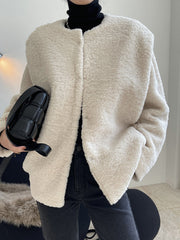 Women Loose Round Neck Solid Color Casual Coat