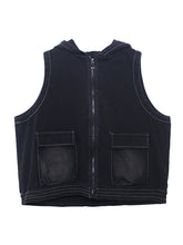 Solid Casual Hooded Denim Vest