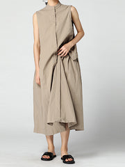Round Neck Stitching Solid Color Sleeveless Loose Casual Dress