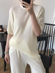 Ruffled Elastic Loose Solid T-Shirt