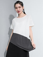 Original Cropped Round-Neck Split-Joint T-Shirts Tops