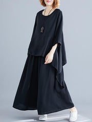 Two-Pieces Solid Cropped Top And Wide-Leg Pants Suit