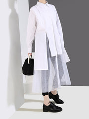 Women Net Yarn Solid Color Shirt Dress