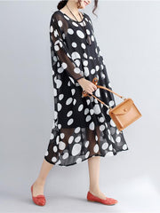 Polka dot Round-neck Plus Size Two-pieces Midi Dress