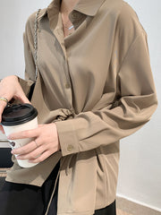 Lapel Solid Color Irregular Design Blouses Shirts Top