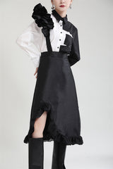 Solid Color Irregular Ruffle Trim Skirt