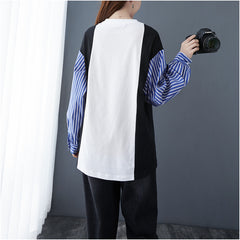 Women Contrast Stitching Long Sleeve Sweatshirt