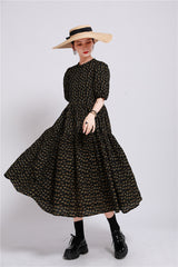 Women Floral Over The Knee Puff Sleeve Dress
