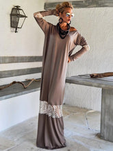 Split-Joint Long Sleeves Round-Neck Maxi Dress