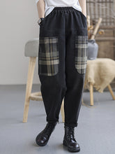 Retro Loose Stitching Pocket Plaid Jeans