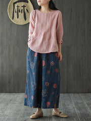 Vintage Loose Print Elastic Waist Wide-Leg Pants