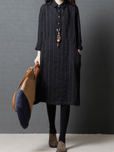 Navy&Black Loose Striped Linen Blouse Dress
