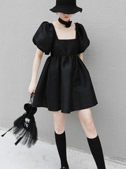Black Backless Empire Bandage Puff Sleeves Dress