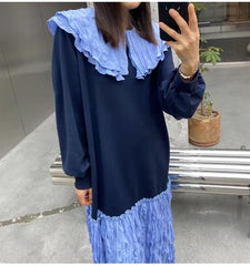 Loose College Style Pleated Maxi Dress