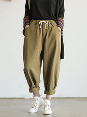 Casual Solid Drawstring Harem Pants