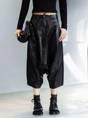 Minimalist Split-Joint High Waisted Harem Leather Pants