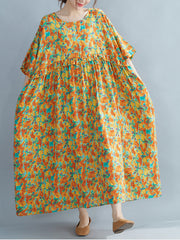 Literary Loose Printed Round Neck Casual Dress