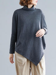 Loose Solid Cropped High-neck Shirt