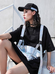 Women Loose Personality Round Neck Contrast Color Casual Dress