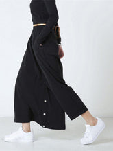 Black Personality Designed Cropped Wide-Leg Pants