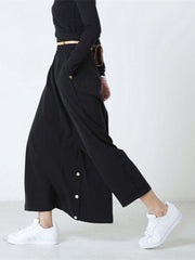 Black Personality Designed Cropped Wide-Leg Pants