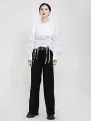 Black Solid Straight Leg Pants