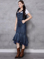 Vintage Splicing Sleeveless Jean Mermaid Dress