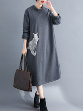 Embroidered Long Sleeves Mock Neck Midi Dress