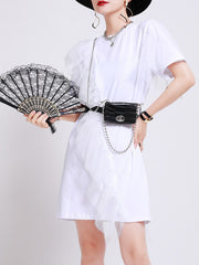 High Waist Solid Color Mesh Panel Mini Dress