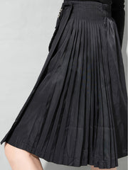 Women Solid Color Zipper Pleated Skirt