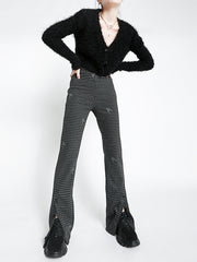 Women Retro Check Slim Fit Straight Casual Pants