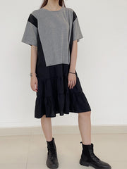 Round Neck Contrast Color T-Shirt Midi Dress