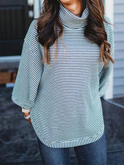 Loose Striped Printed Turtleneck Sweater