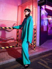 Loose V-Neck Knitted Sweater And Elastic Waist Wide-Leg Pant Suit