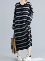 Retro Striped Long Casual Midi Dress