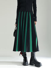 Original Creation Roomy A-Line Contrast Color Striped Skirts Bottoms
