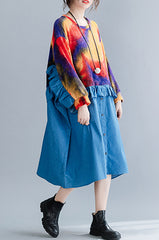 Loose Long Sleeve Tie-Dye Stitching Midi Dress