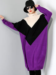 Women Hit Color High Neck Personality Stretch Dress