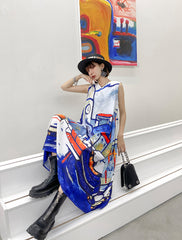 V-Neck Tie Dye Print Sleeveless Dress