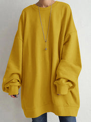Casual Solid Color Round-Neck Long Sweatshirt
