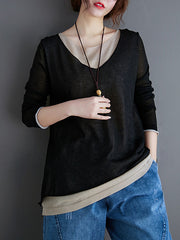 Women Color Matching Loose Long Sleeve Sweatshirt