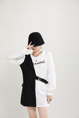 Women Stitching Plaid Long Sleeve Dress