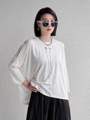Simple 3/4 Sleeves Solid Round-Neck T-Shirt