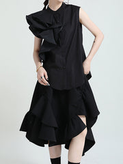 Flower Sleeve Loose Collar Sleeveless Shirt