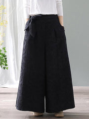 Vintage Loose Jacquard Lace-Up Wide-Leg Pants