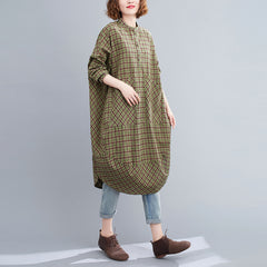 Loose Stand Collar Plaid Midi Dress