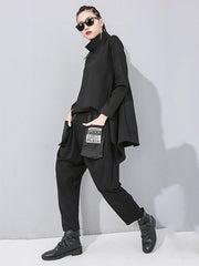 Black Turtleneck Cropped Sweatshirt