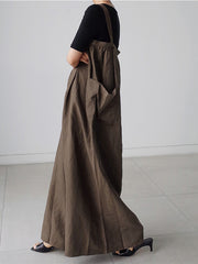 Women Solid Color Loose Strap Wide Leg Casual Pants