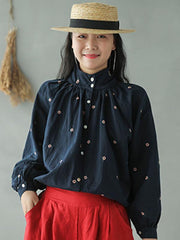 Vintage Loose Embroidered Doll Collar Shirt
