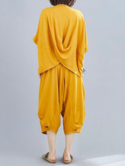 Loose Comfortable Batwing Top+Cropped Trousers Suits
